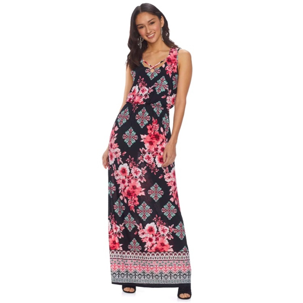 Three Pink Hearts floral stretch maxi dress, size S